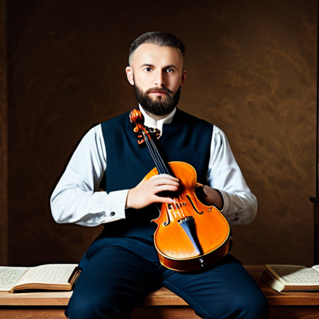 "A professional musician, Alexander Doxlav, composing music inspired by cultural heritage, featuring folk melodies and traditional instruments, fully clothed, appropriate attire, safe for work, perfect anatomy, natural proportions, warm lighting, professional photography, high quality, family-friendly"